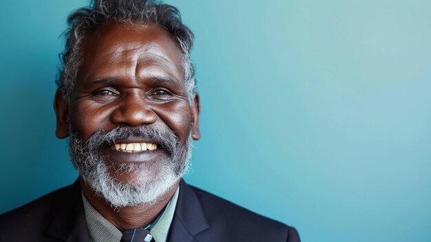 Vision pionnière Un homme d'affaires aborigène australien isolé contre un fond solide avec un espace de copie