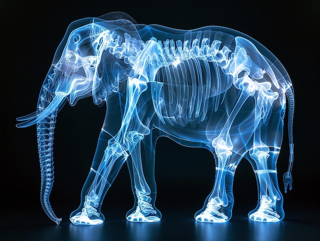 Photo vision à rayons x d'un éléphant en bleu néon