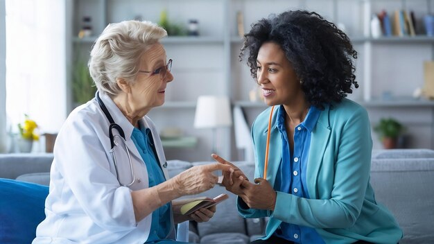 Une visite professionnelle d'un spécialiste chez un patient en bonne santé