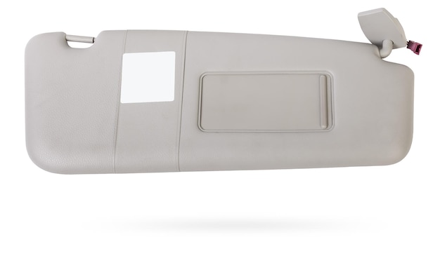 Visor de voiture intérieur visor de soleil automatique gris avec miroir sur fond blanc isolé Catalogue de pièces de rechange de l'industrie de l'entretien automobile