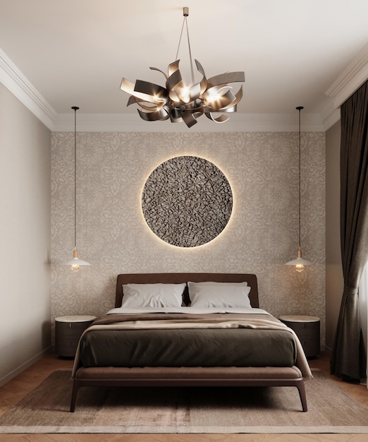 Visualisation 3D d'une chambre moderne. Concept de design d'intérieur. Intérieur dans un style classique moderne.