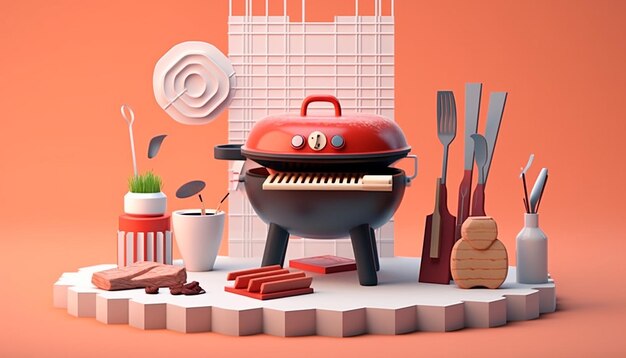 Photo une visualisation 3d d'une scène de barbecue minimaliste