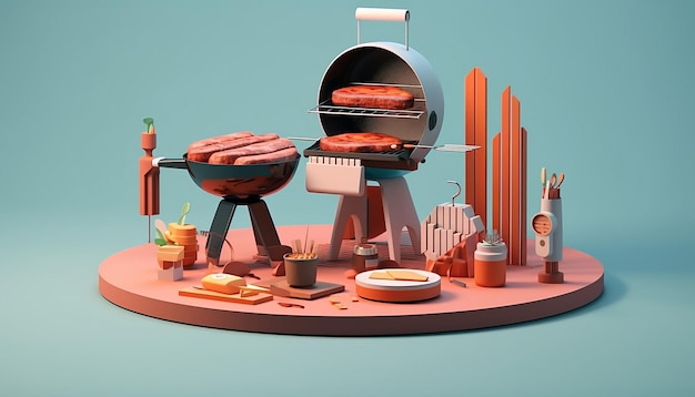Photo une visualisation 3d d'une scène de barbecue minimaliste