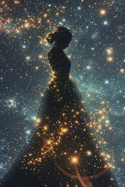 Visualisation 3D de la silhouette d'une femme sous forme de constellation