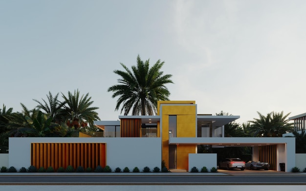 Visualisation 3D d'une villa moderne à Dubaï. Immobilier aux Emirats Arabes Unis.