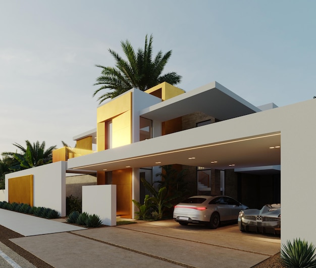 Visualisation 3D d'une villa moderne à Dubaï. Immobilier aux Emirats Arabes Unis.