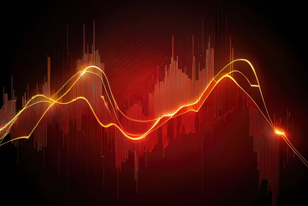 Visualisation abstraite du graphique rouge du concept de données sur l'état économique et des marchés financiers réalisé avec