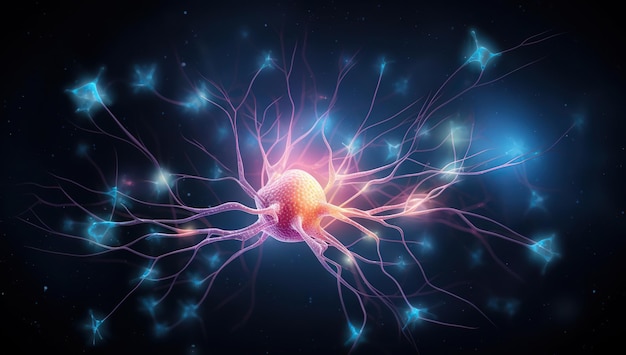 Visualisation colorée d'une cellule du système nerveux Le concept de la neurologie et de la biologie cellulaire