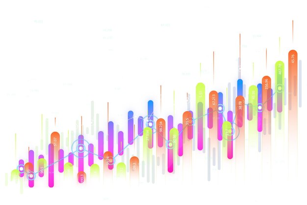 Visualisation colorée des données avec des barres verticales et un graphique linéaire Rendering 3D