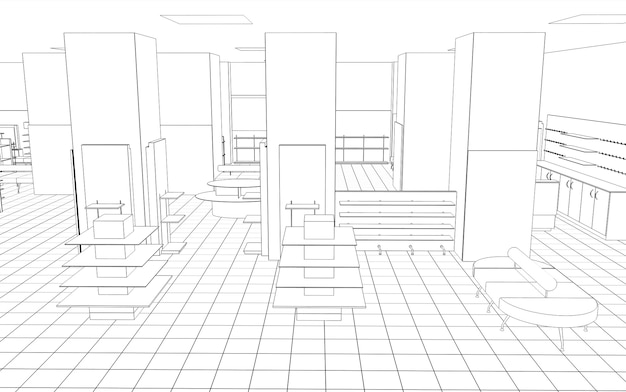 visualisation de contour de centre commercial contour de croquis de rendu 3D