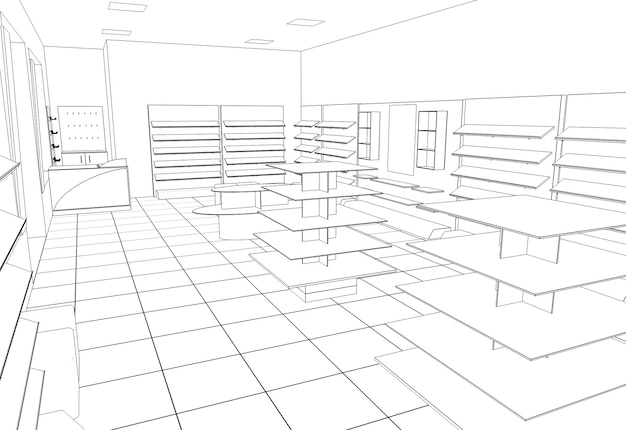 visualisation des contours du centre commercial contour de croquis d'illustration 3D