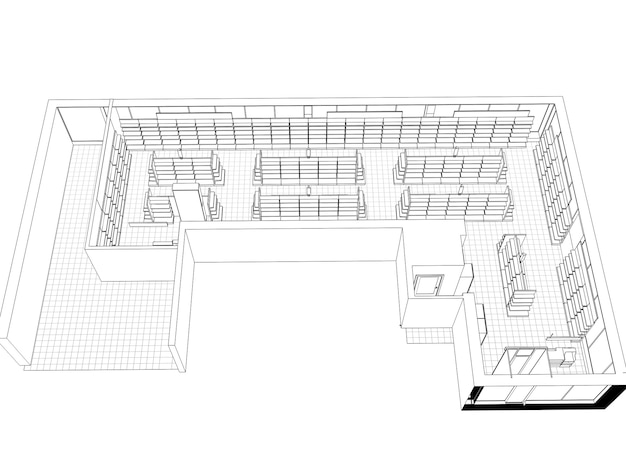 visualisation des contours du centre commercial contour de croquis d'illustration 3D