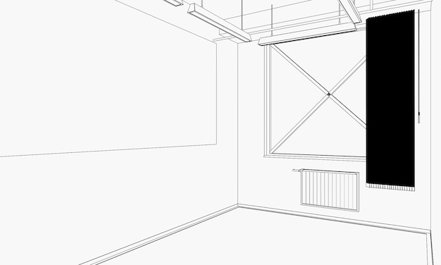 visualisation des contours d'un grand croquis intérieur vide rendu cg