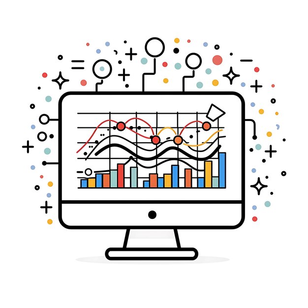 Visualisation des données sur un écran d'ordinateur avec des graphiques et des tableaux colorés