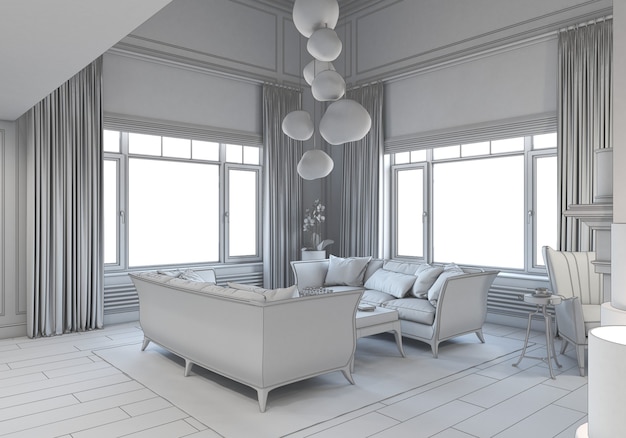 visualisation du design d'intérieur résidentiel moderne illustration 3D rendu cg