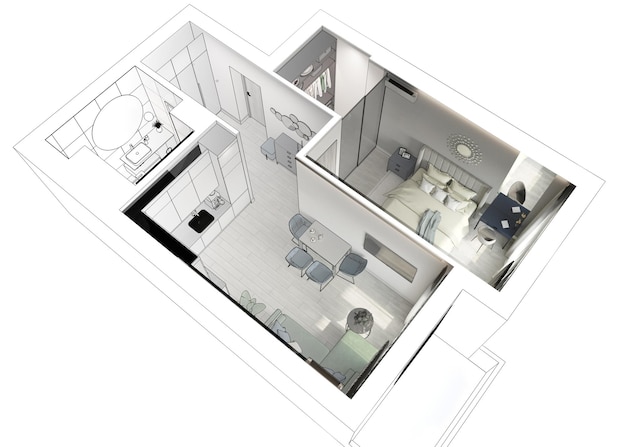 Photo visualisation du design d'intérieur résidentiel moderne illustration 3d rendu cg