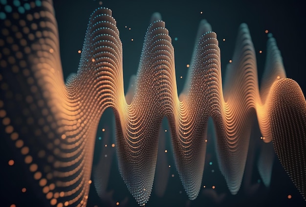 Visualisation du mouvement de données volumineuses Points et lignes colorés sur fond noir Singularité de la cybertechnologie futuriste Arrière-plan sombre abstrait Rendu 3D généré par l'IA