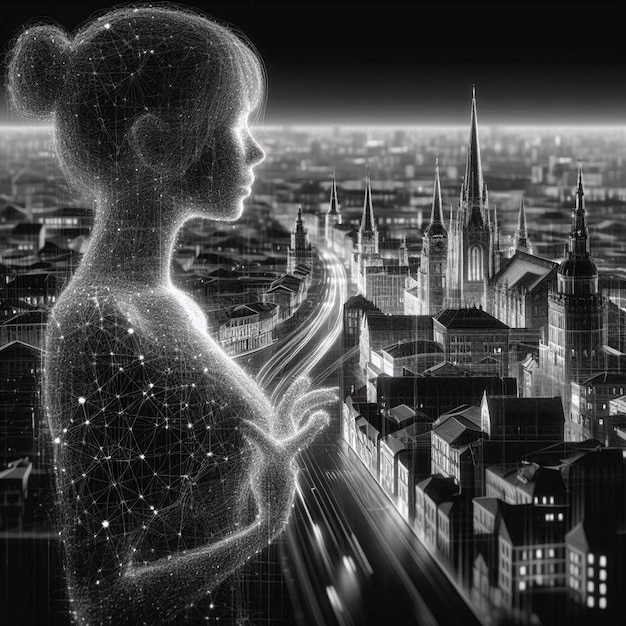 visualisation d'une femme sur un fond flou de la ville