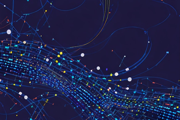 Visualisation de grandes données Le flux musical de sons Arrière-plan abstrait avec entrelacement de points et de lignes 3D