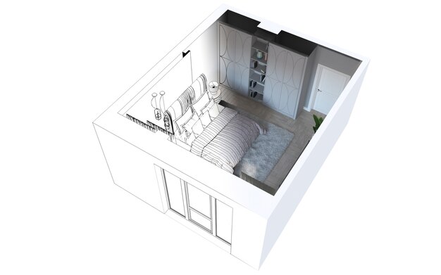 visualisation de l'intérieur de la chambre illustration 3D rendu cg