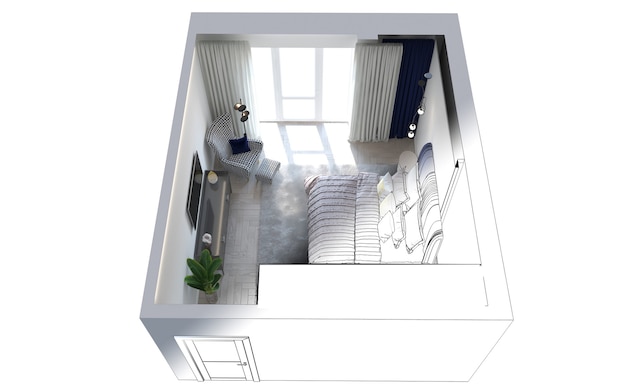 visualisation de l'intérieur de la chambre illustration 3D rendu cg