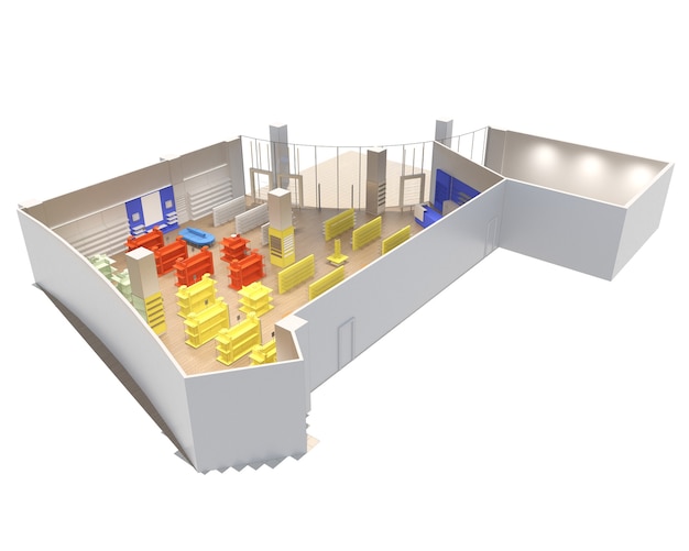 visualisation de l'intérieur du centre commercial illustration 3D rendu cg