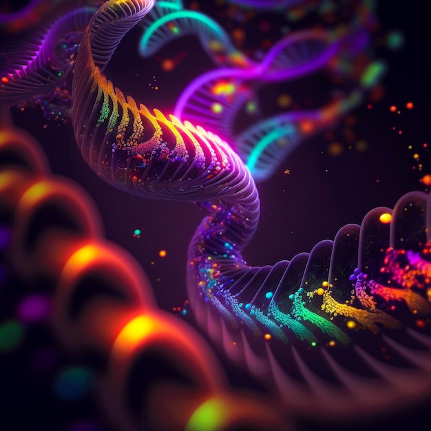 Visualisation de la structure du gène de la molécule d'ADN sous forme de chaîne multicolore Chromosome ou fond de mutation