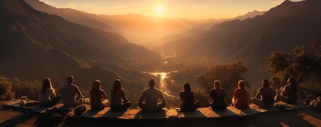 Visualisez un papier peint de retraite de yoga de montagne sereine