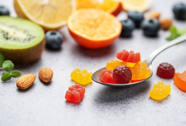 Photo vitamines et fruits gommeux à mâcher