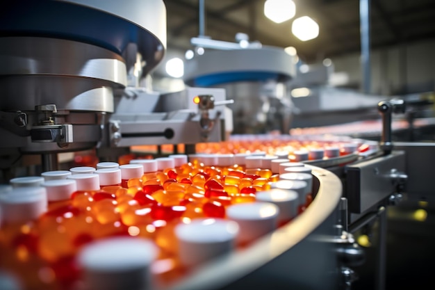 Photo vitamines robotiques automatisées compléments alimentaires ou comprimés de médicaments ligne de production pharmaceutique