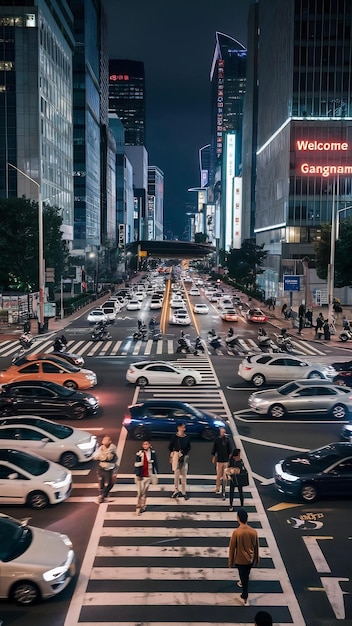 Photo la vitesse de la circulation à travers une intersection à gangnam, séoul, en corée du sud