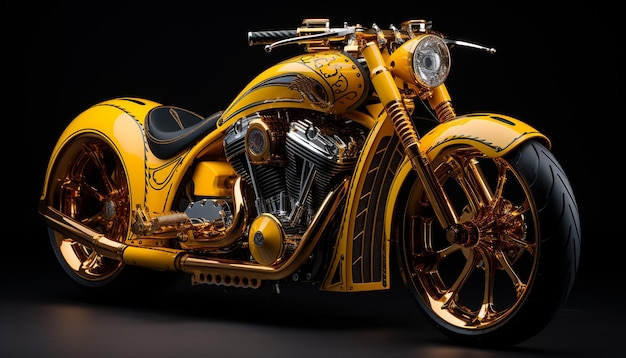 Photo vitesse de moto chrome brillant élégance de luxe jaune moderne généré par l'ia