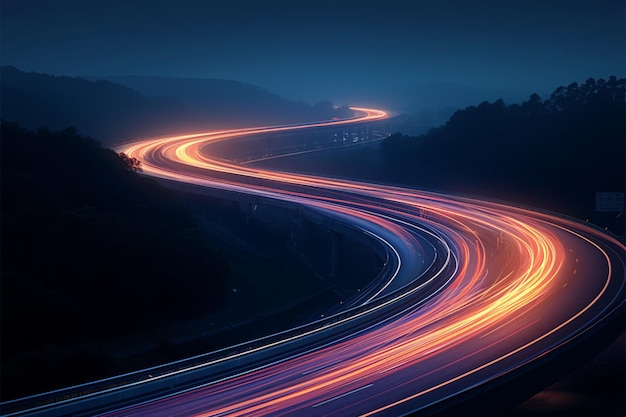 Vitesse nocturne Les lumières des voitures sur l'autoroute éclairent la route