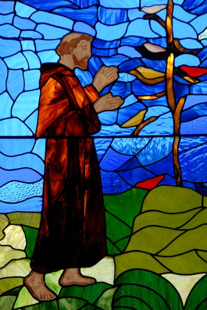 Photo vitrail, moine franciscain, vitrail à mexico avec des motifs religieux