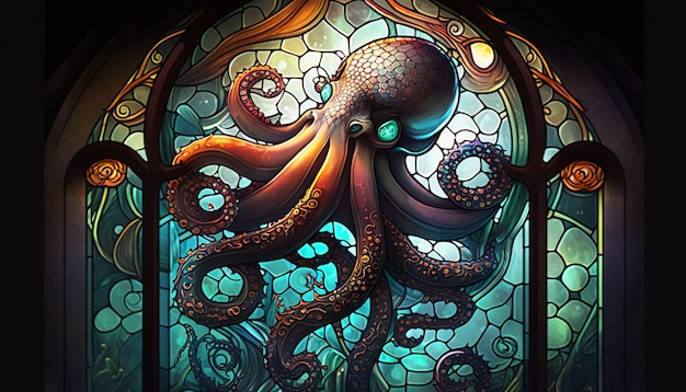 Vitrail Octopus Une œuvre d'art créative et colorée