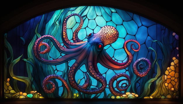 Vitrail Octopus Une œuvre d'art créative et colorée