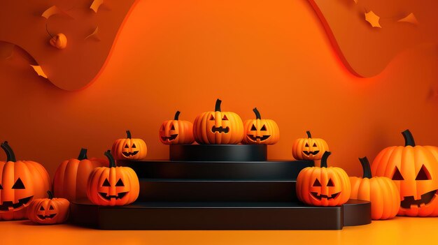 Une vitrine 3D captivante pour les produits d'Halloween Un design de fond mystérieux