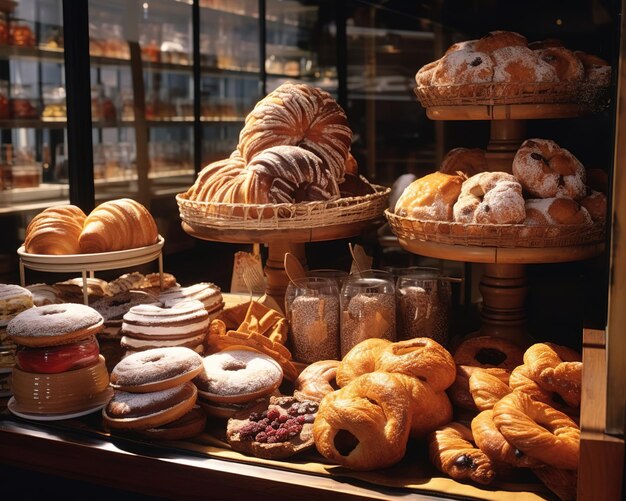 Photo vitrine de boulangerie avec des pâtisseries fraîches