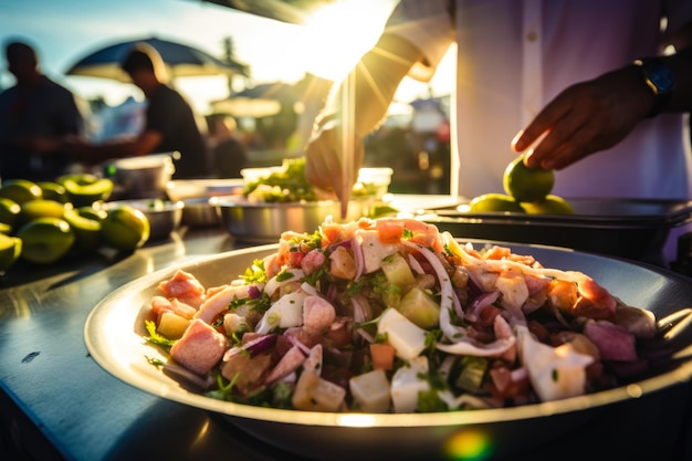 Vitrine de ceviche Fresh Catch au marché alimentaire