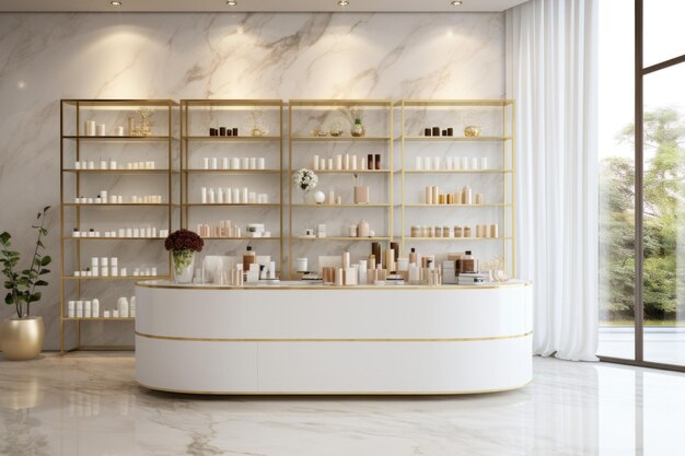 Vitrine dans un salon de beauté avec des crèmes