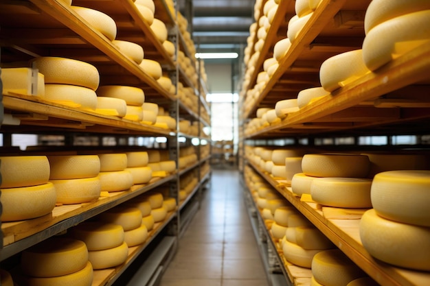 Vitrine de fromage artisanal à l'entrepôt