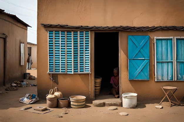 une vitrine d'un magasin dans une rue de bidonville africaine aléatoire