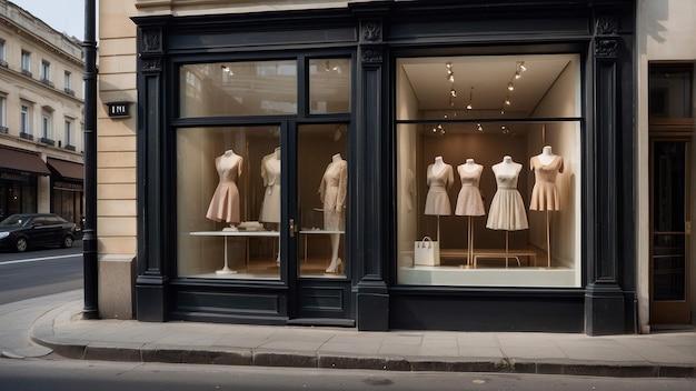 Photo vitrine d'un magasin de mode avec des mannequins