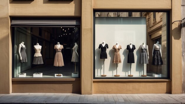 Photo vitrine d'un magasin de mode avec des mannequins