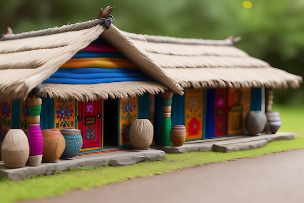 Photo vitrine d'objets traditionnels du festival représentent le bonheur et la positivité avec une scène de scénario incroyable