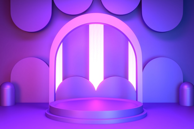 Vitrine de podium abstrait dégradé violet et bleu.