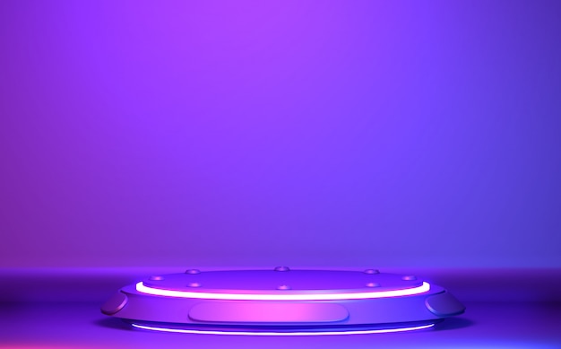 Vitrine de podium abstrait violet et bleu néon.