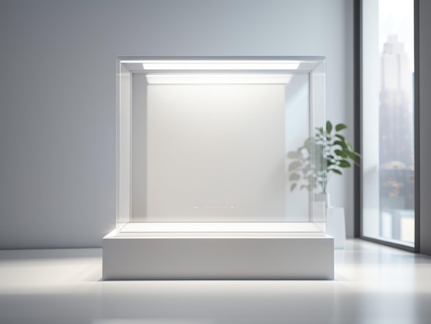 Vitrine radiante vitrine en verre illuminée blanche avec modèle de produit