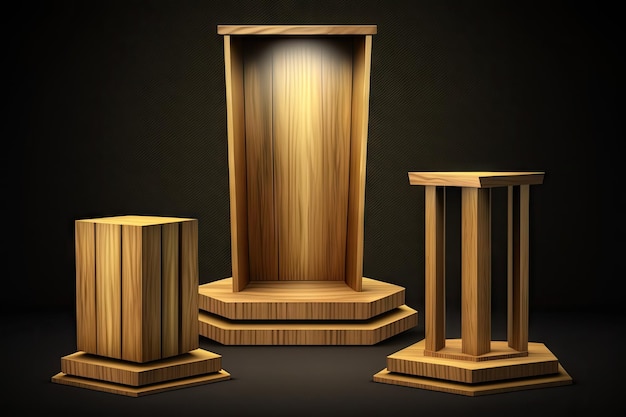 Vitrine de scène de stand de produit en bois de luxe de podium en bois vide et socles en bois pour les présentoirs