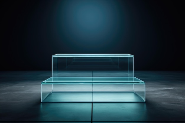 Une vitrine en verre assise sur le dessus d'un copyspace en verre transparent au sol